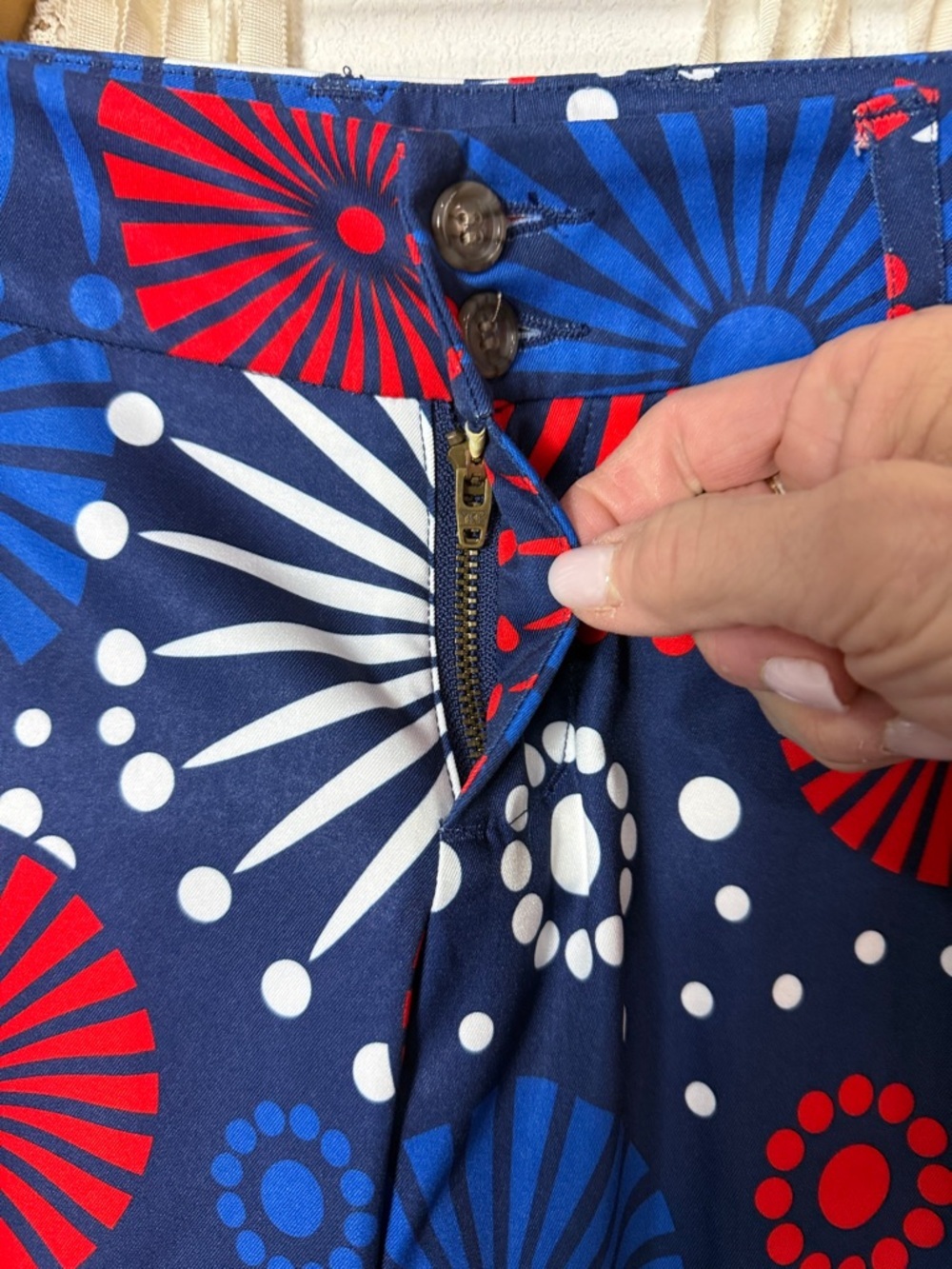 Loudmouth Navy Red White Blue Firework-Print Capris - Picture 3 of 10